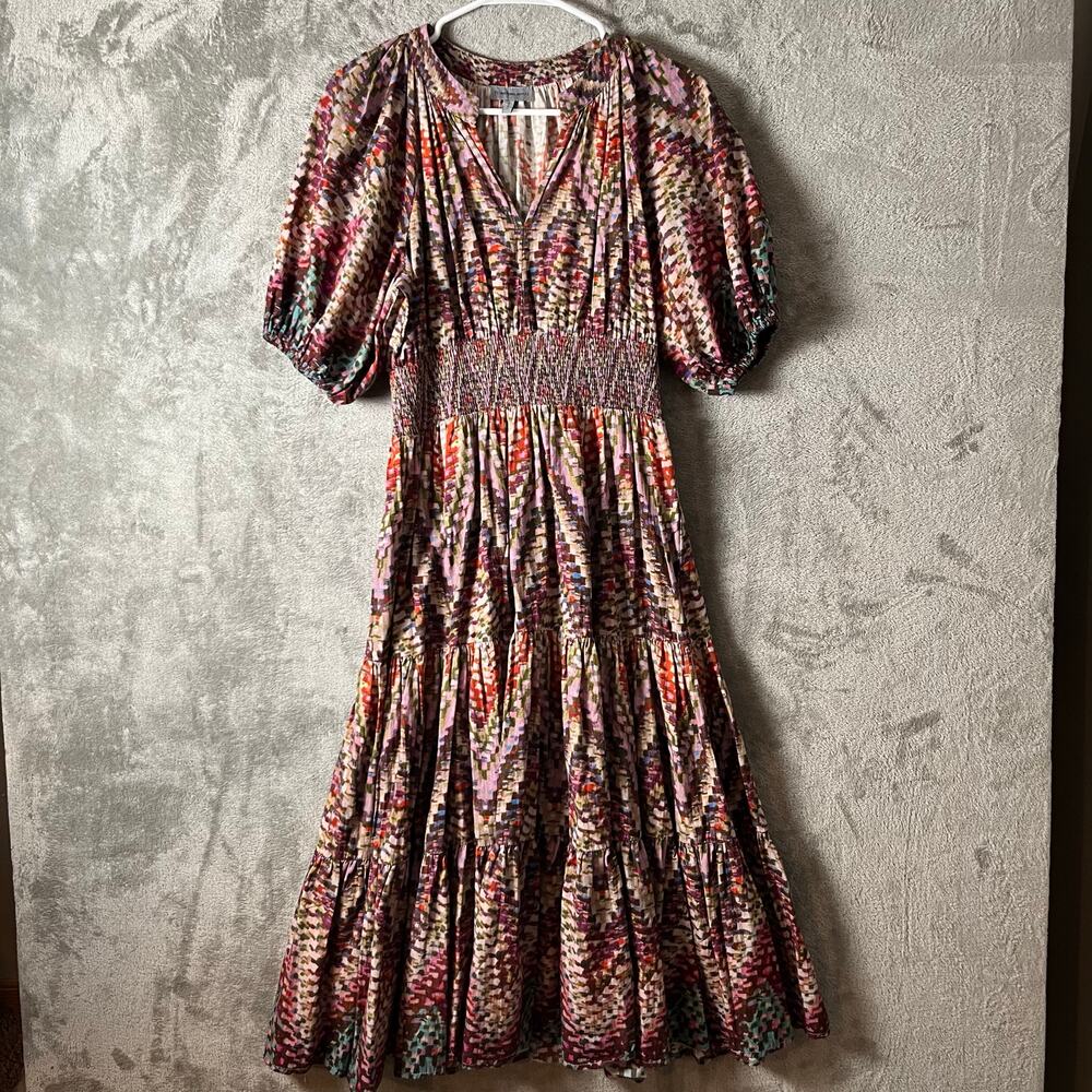 Anthropologie Multicolor Midi Dress with Pink and Red Accents